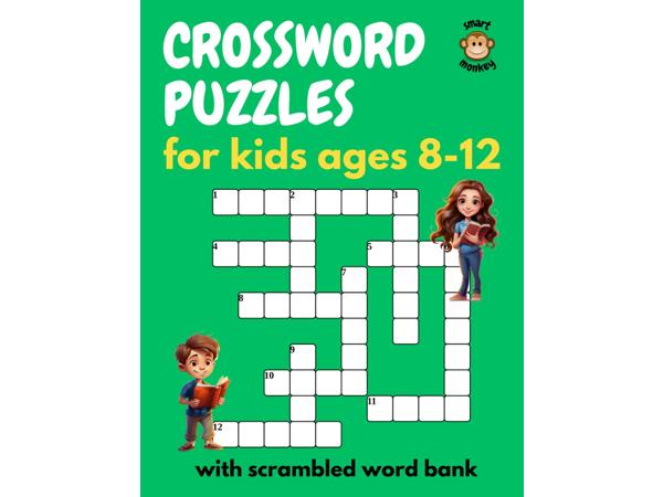 Crossword Puzzles for Kids 8-12 with Scrambled Word Bank